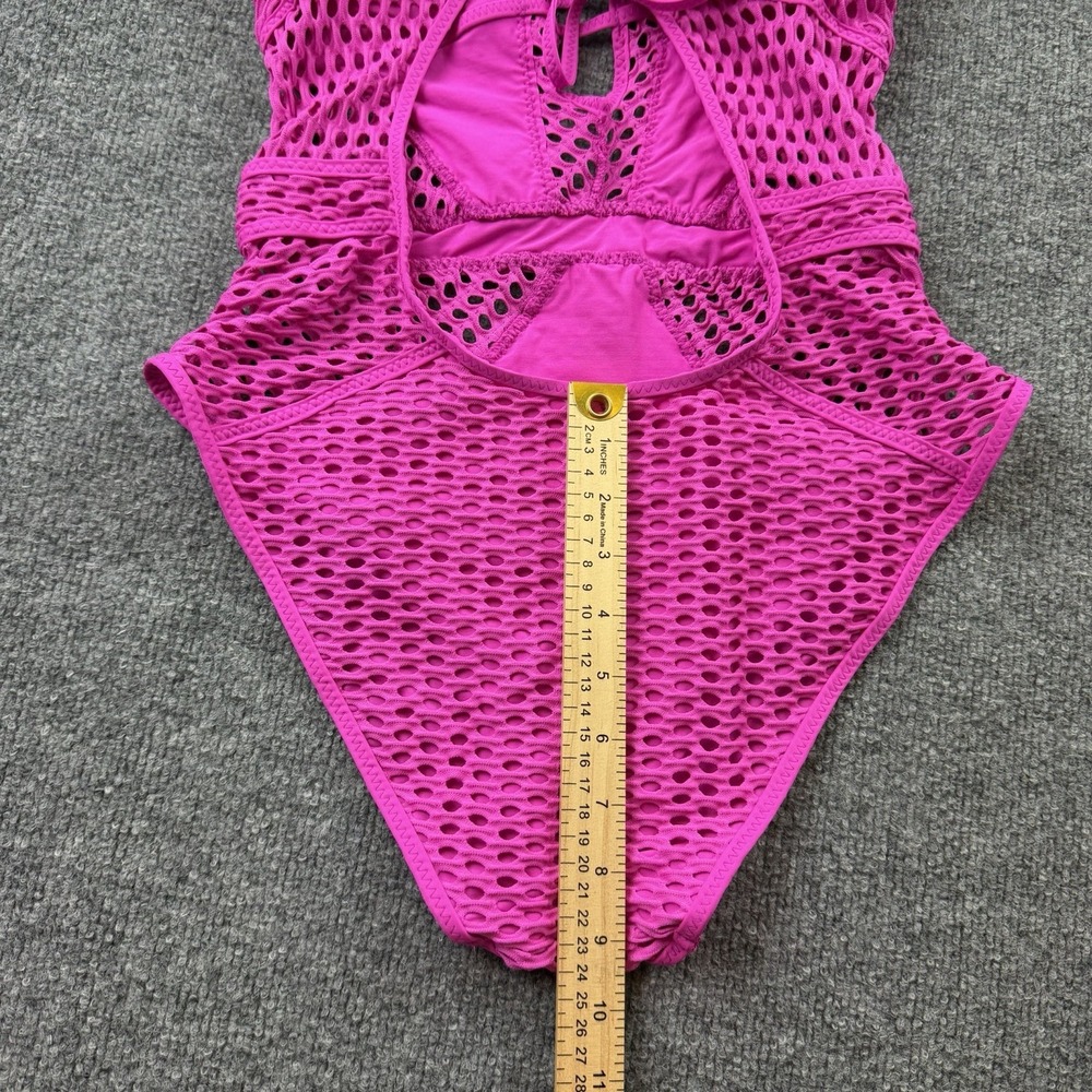 Becca Hot Pink Crochet One Piece Swimsuit Large NWT - Picture 3 of 9